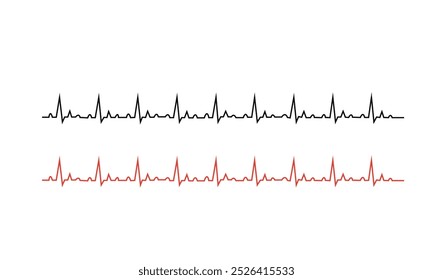 A cardiogram vector pattern is a graphical representation of heart activity, depicted as a continuous line of peaks and valleys on a white background. This medical electrocardiogram (ECG) visually cap