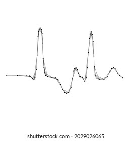 Cardiogram, wrong sinusoid from abstract futuristic polygonal black lines and dots. Vector illustration.