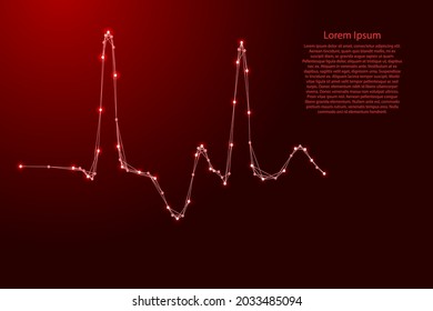 Cardiograma, sinusoide equivocado de futurista línea roja poligonal y estrellas brillantes para pancarta, afiche, tarjeta de saludo. Ilustración vectorial.
