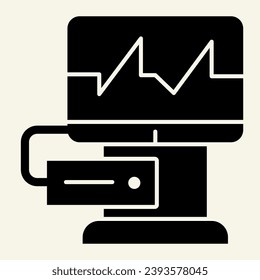 Cardiograph solid icon. Electrocardiogram on monitor glyph style pictogram on white background. Medical equipment for heart examination for mobile concept and web design. Vector graphics