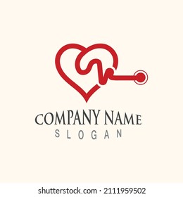 Cardiography heart beat with love logo design inspiration template