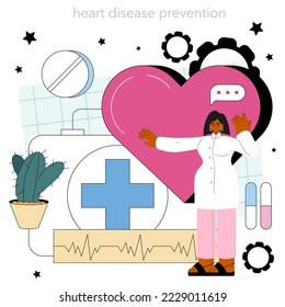 Cardiologist concept set. Idea of heart medical diagnostic and treatment. Doctors treat heart attack. Internal organ surgeon. Flat vector illustration