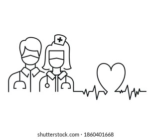 cardiologist icon. doctor and nurse in uniform. medicine and healthcare concept.