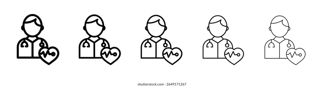 Ícone cardiologista delineamento fino logo mark set