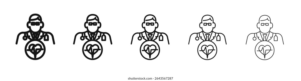 Ícone cardiologista vetor esboço conjunto sinal de ilustração