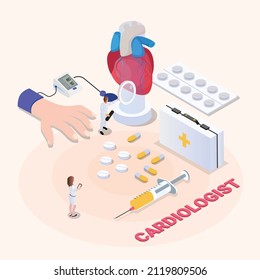 Cardiologist isometric 3d vector illustration concept for banner, website, landing page, ads, flyer template