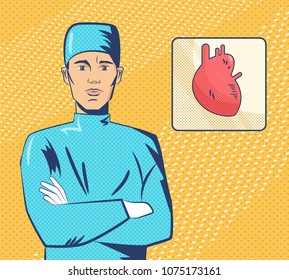 Cardiologist pop art. Vector. Cartoon. Isolated art
