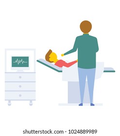 Cardiologist reviewing patient t, flat vector icon 