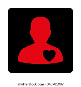 Cardiology Client vector icon. Style is flat rounded square button, intensive red and black colors, white background.