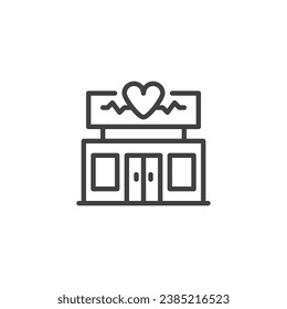 Cardiology clinic line icon. linear style sign for mobile concept and web design. Heart Health Center outline vector icon. Symbol, logo illustration. Vector graphics