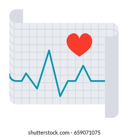 Cardiology concept with electrocardiography ECG to measure heartbeat, vector icon in flat style