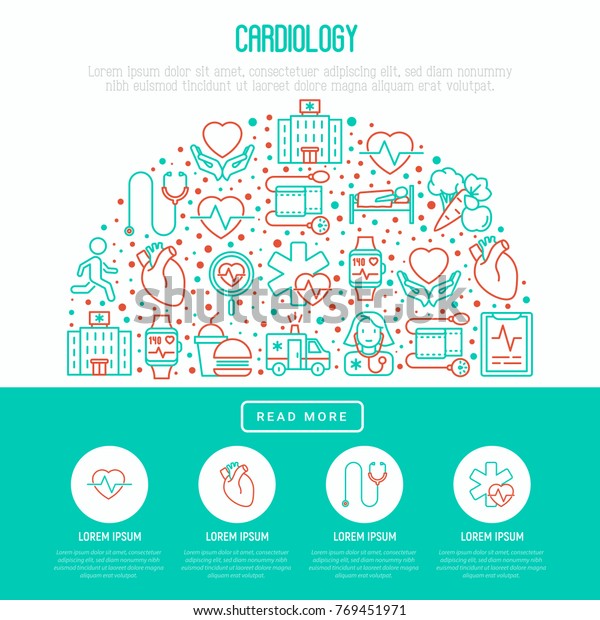 細い線のアイコンセットを持つ 半円 の心臓学のコンセプト 心臓科医 聴診器 病院 脈拍計 心臓図 心拍 バナー ウェブページ 印刷メディア用の最新のベクターイラスト のベクター画像素材 ロイヤリティフリー