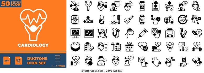 Cardiology Duotone Editable Icons set. Vector illustration in modern thin duotone style of cardiology icons: heart, hypertension, cardiology, etc
