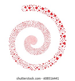 Cardiology fireworks vortex spiral. Vector illustration style is flat red scattered symbols. Object vortex created from random symbols.