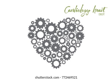 Cardiology heart concept. Hand drawn heart from a lot of little gears. Heart symbol isolated vector illustration.