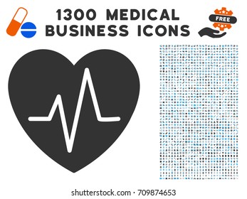 Cardiology Heart Pulse grey vector icon with 1300 clinic commercial icons. Set style is flat bicolor light blue and gray pictograms.