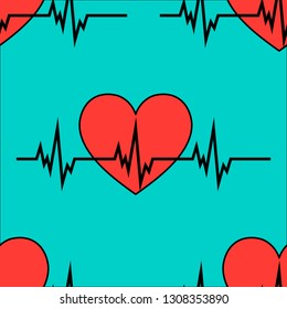 Cardiology heartbeat rhythm ecg seamless icon pattern.
Eps vector illustration