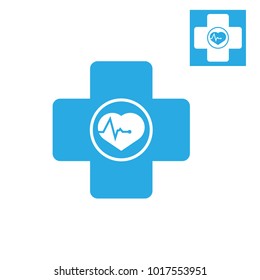cardiology icon - blue medical cross and ecg icon
