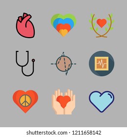 cardiology icon set. vector set about heart, stethoscope and cardiogram icons set.