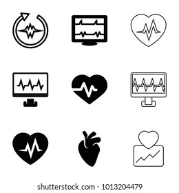 Cardiology icons. set of 9 editable filled and outline cardiology icons such as heartbeat, cardiogram