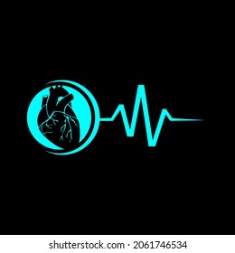 Cardiology illustration vector logo design healthcare and medical symbols diagnosis cardiogram ecg icon hospital and clinic company logo.