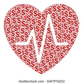 Cardiology mosaic of dollars. Vector dollar symbols are united into cardiology collage.