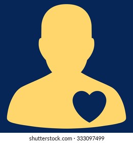 Cardiology Patient vector icon. Style is flat symbol, yellow color, rounded angles, blue background.