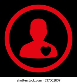 Cardiology Patient vector icon. Style is flat rounded symbol, red color, rounded angles, black background.