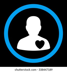 Cardiology Patient vector icon. Style is bicolor flat rounded symbol, blue and white colors, rounded angles, black background.