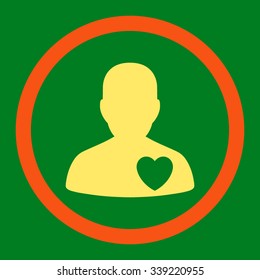 Cardiology Patient vector icon. Style is bicolor flat rounded symbol, orange and yellow colors, rounded angles, green background.