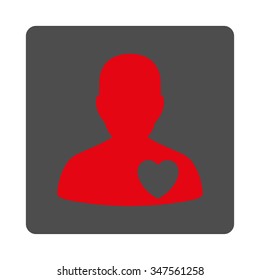 Cardiology Patient vector icon. Style is flat rounded square silver button with red symbol, white background.