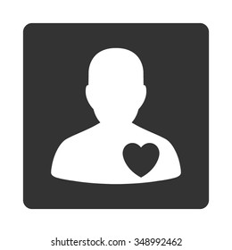 Cardiology Patient vector icon. Style is flat rounded square button, white and gray colors, white background.