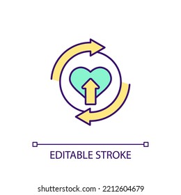 Cardiology and physical rehabilitation RGB color icon. Healthcare service. Medical treatment. Isolated vector illustration. Simple filled line drawing. Editable stroke. Arial font used