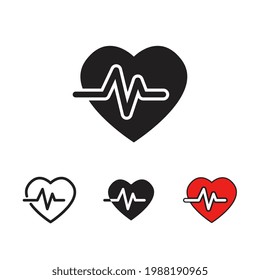 Grafo de pulso cardiológico en línea de monitor electrocardiógrafo plano de ritmo cardio. Señal de pulso cardíaco en el monitor. Golpe de corazón. Icono de frecuencia cardíaca. Ilustración vectorial. Diseño en fondo blanco. EPS10