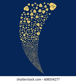 Cardiology random fireworks stream. Vector illustration style is flat yellow iconic symbols on a blue background. Object fountain done from scattered pictograms.