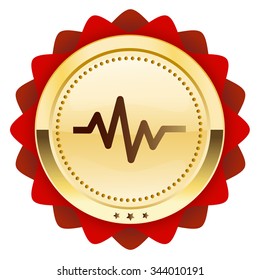 Cardiology seal or icon with heart beat symbol. Glossy golden seal or button.