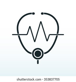 Cardiology simple icon with stethoscope and pulse .Concept of cardiology, cardiogram, cardiologist. Flat style trendy modern branding design vector illustration