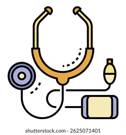 Cardiology stethoscope icon. Outline cardiology stethoscope vector icon color flat isolated on white