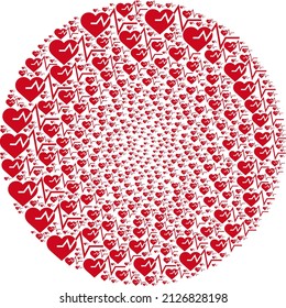 Cardiology symbols are combined into circle group. Cardiology icon round collage. Abstract spheric bubble collage combined from cardiology items.