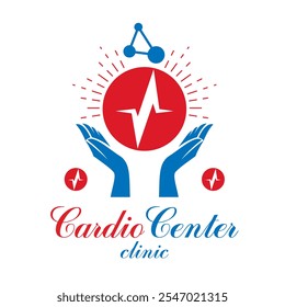 Logotipo conceptual del Vector de cardiología creado con forma de corazón rojo y una carta de ecg. Concepto de tratamiento de enfermedades cardiovasculares para su uso como emblema del centro cardiovascular.