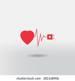 cardiology vector icon with heart and cardiogram