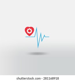cardiology vector icon with heart and cardiogram