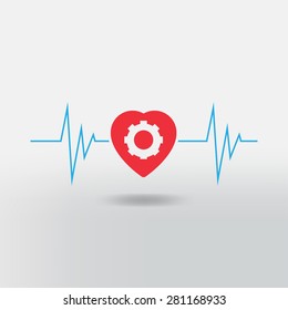 cardiology vector icon with heart and cardiogram