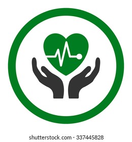 Cardiology vector icon. Style is bicolor flat rounded symbol, green and gray colors, rounded angles, white background.