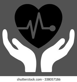 Cardiology vector icon. Style is bicolor flat symbol, black and white colors, rounded angles, gray background.