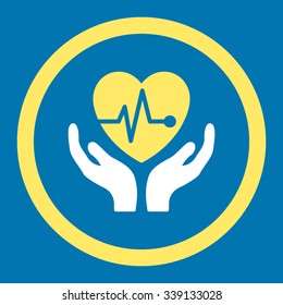 Cardiology vector icon. Style is bicolor flat rounded symbol, yellow and white colors, rounded angles, blue background.