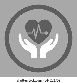 Cardiology vector icon. Style is bicolor flat rounded symbol, dark gray and white colors, rounded angles, silver background.