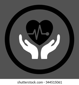 Cardiology vector icon. Style is bicolor flat rounded symbol, black and white colors, rounded angles, gray background.