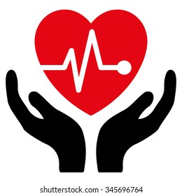 Cardiology vector icon. Style is bicolor flat symbol, intensive red and black colors, rounded angles, white background.