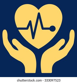 Cardiology vector icon. Style is flat symbol, yellow color, rounded angles, blue background.
